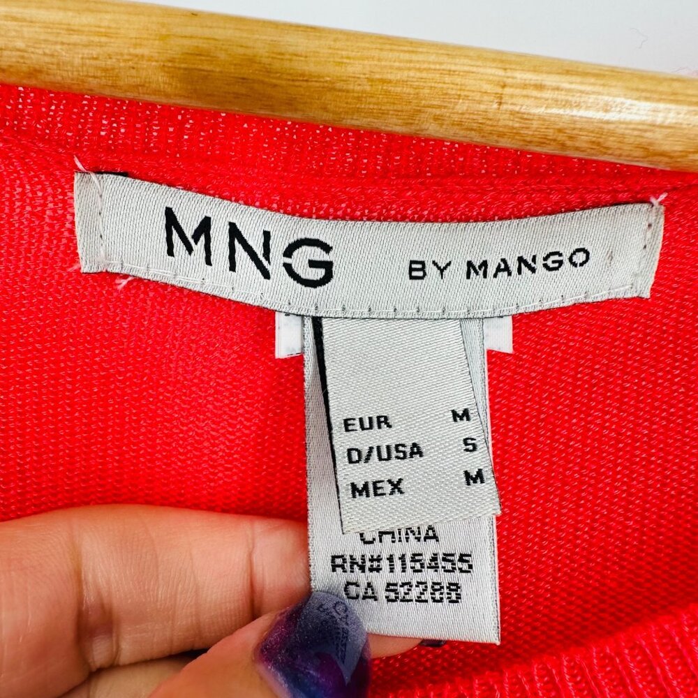 MNG By Mango Red Long Sleeve Round Neck Knit Hi-Low Hem Comfy Sweater Size S - Picture 5 of 5
